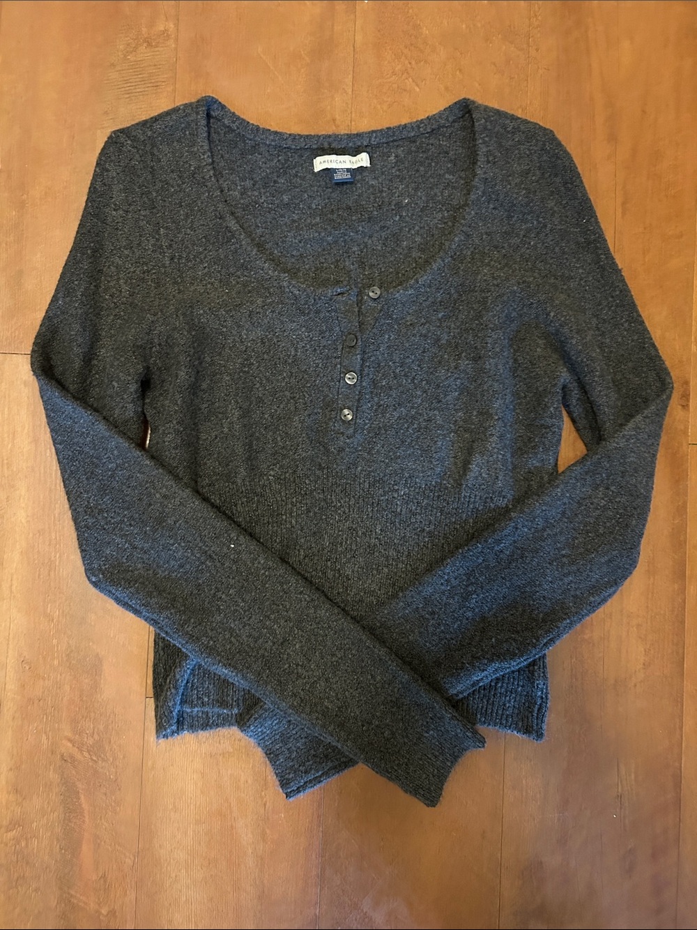 American Eagle Outfitters Charcoal Scoop Neck Henley Long Sleeve
